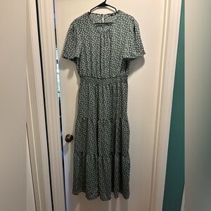 Sage Green and White Floral Maxi Dress XL